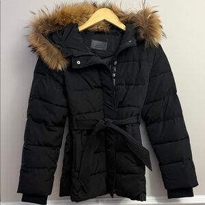 Rudsak Black Quilted Jacket with racoon fur